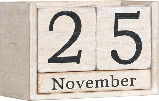 Wooden Block Calendar for Desk, Large Size Daily Desktop Perpetual Desk Calendar, Cute Date Display Desk Accessories for Home Office Decor, Teacher, Classroom, Reusable Yearly, Grey Beige