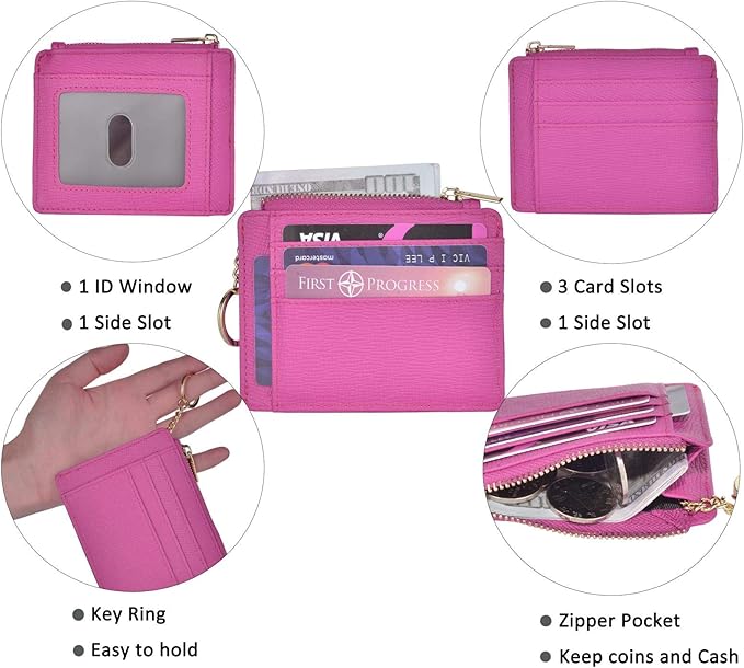 woogwin Slim RFID Credit Card Holder for Women Mini Front Pocket Wallet Purse With Keychain
