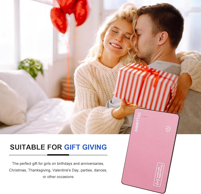 SMART LB Wallet Tracker Card Like Apple Air Tag Work with Apple Findmy(iOS only), Thin Wallet Finder, Wireless Charger(Not Include Charger), air Tags Card Tracker (Pink, Card)