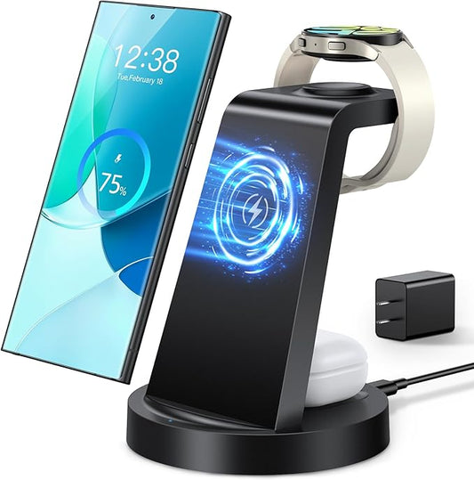 Wireless Charger for Samsung: 3 in 1 Wireless Charging Station for Samsung Galaxy Watch 8 7 6 5 4 3 Pro Classic Galaxy Buds - Charger Dock Stand for S26 S25 S24 Ultra S23 S22 S21 Note Z Fold Android