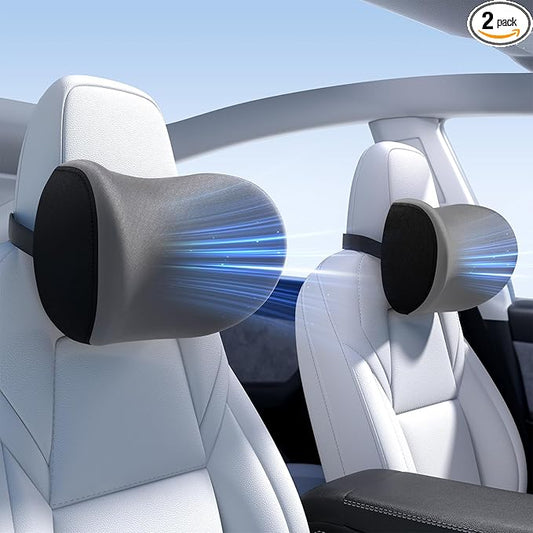 Wigoo 2026 Upgrade Car Neck Pillow [No More Pressure, Odorless] Soft Car Headrest Pillow with Adjustable Strap Removable Cover 100% Memory Foam, Fits All Vehicles (Gray 2-Pack)