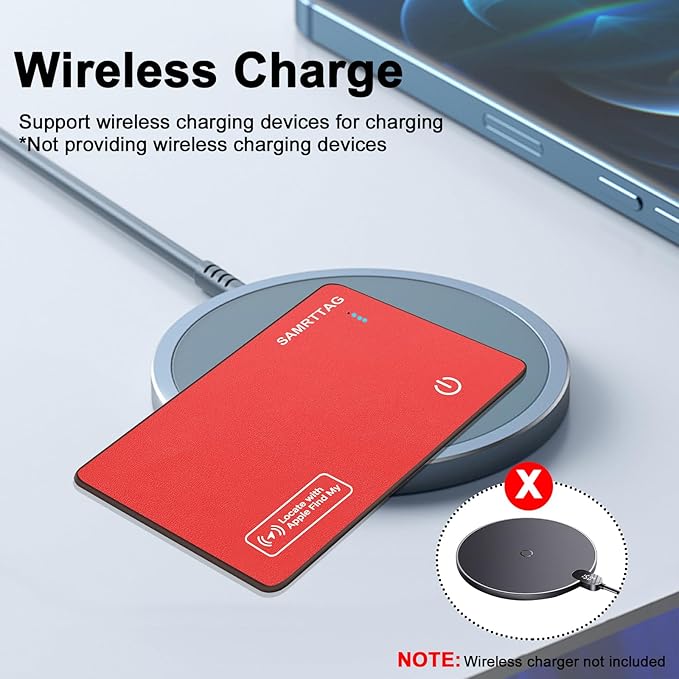 SMART LB Wallet Tracker Card Like Apple Air Tag Work with Apple Findmy(iOS only), Thin Wallet Finder with Wireless Charger(Not Include Charger), air Tags Card Tracker (Red, Card)
