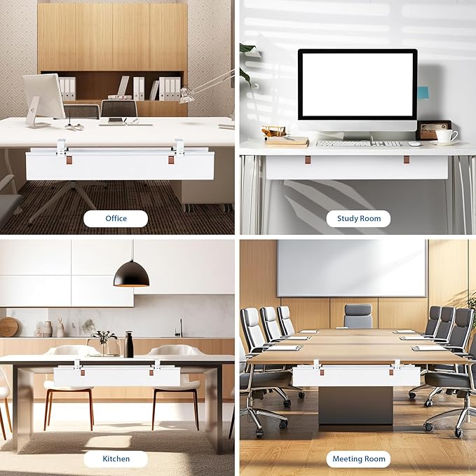 Zilink Large Cable Management Under Desk 40" No Drill Desk Cable Management Clamp/Screw Mount Fabric Cable Tray Sturdy Waterproof Cable Organizer for Office, Home, White