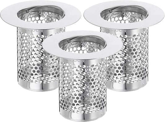 uxcell 3 Pack Shower Drain Strainer, 2" x 2" Stainless Steel Floor Drain Strainer Deep Sink Hair Catcher for Kitchen Bathroom Balcony Floor Drain, Fit Hole Size from 1.18" to 1.97"