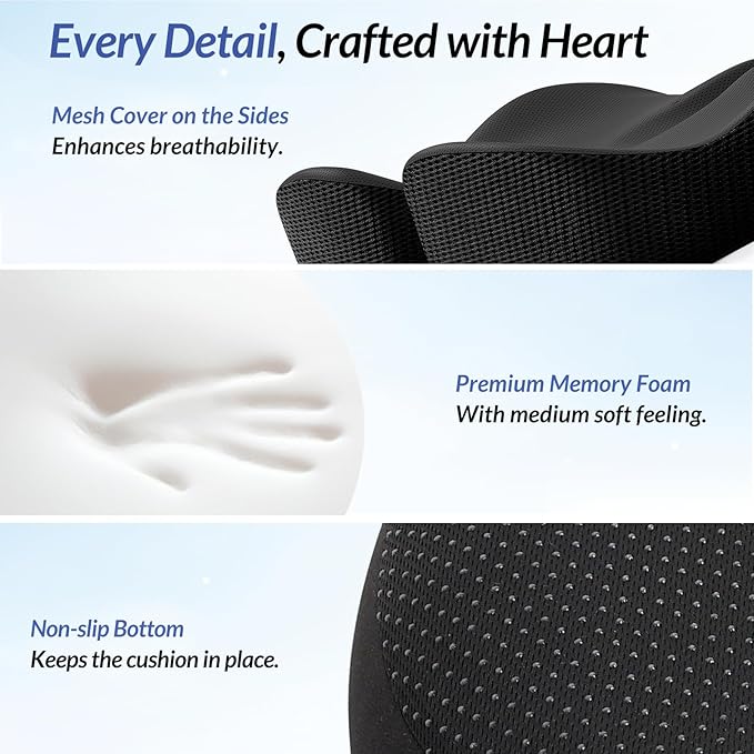 ZIKEE Car Seat Cushion for Driving with Cooling Gel, Ergonomic Memory Foam Seat Cushion for Car Provides Sciatica, Back, Tailbone Pain Relief and Intimate Ventilation, Anti-Slip & Breathable Cover