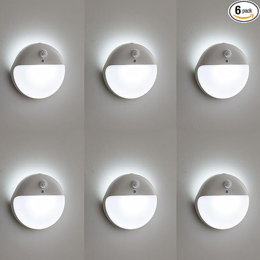 6 Pack Battery Night Light, Toilet Lights, 2.6" Small Motion Senor Light, Stick on Lights, 3 Light Modes, Dimmable LED Nightlight for Closet, Stairs, Garage, Cabinet, Toliet, Daylight White