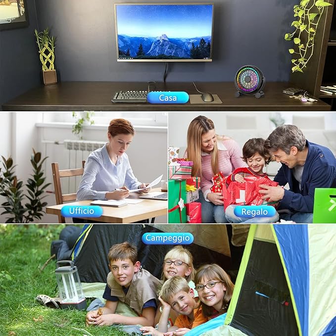 USB RGB Desk Fan - 3 Speeds Quiet Portable Table Fan, 8 Color LED Lights, 360° Rotation, Small Fan for Home Office Desktop Bedroom