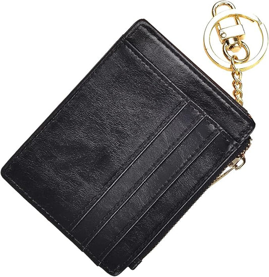 woogwin Slim RFID Credit Card Holder for Women Mini Front Pocket Wallet Purse With Keychain