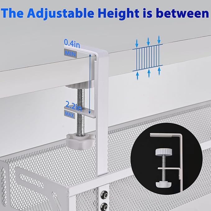 Under Desk Cable Management Tray Small – Clamp-Mounted Wire Organizer & Cord Management Under Desk Holder, No-Drill Metal Cable Tray for Home Office (White)