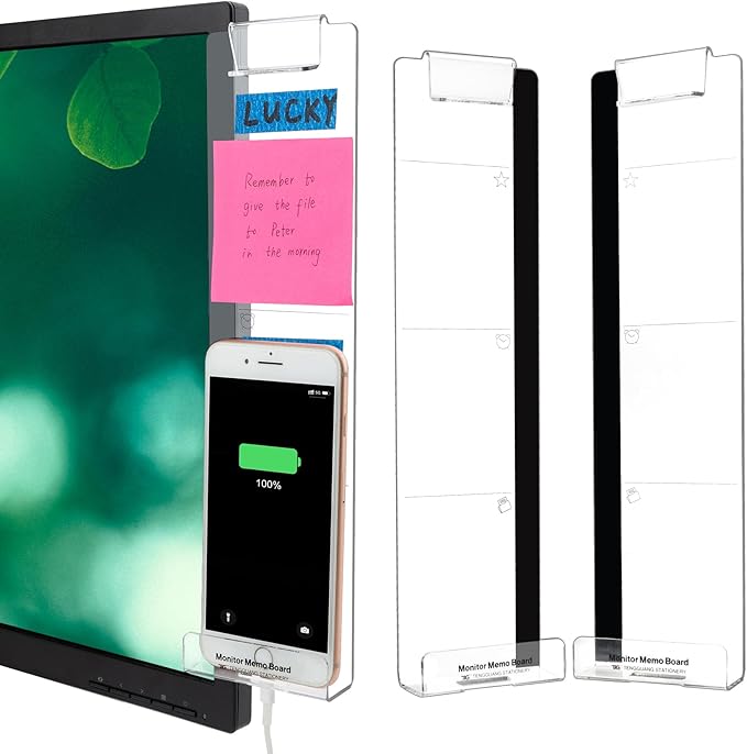 Office Desk Accessories Computer Monitor Memo Board Multifunction Message Board Computer Sticky Note Holder Office Supplies Phone Holder Left and Right 2pcs Suitable for Office Home Work Desk