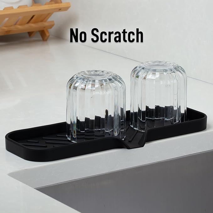 Zulay Kitchen Large Silicone Sponge Holder (12x4) – Flexible Sink Organizer Tray for Kitchen & Bathroom – Multipurpose Soap Dish for Sponges, Makeup, Trinkets & More (Black)