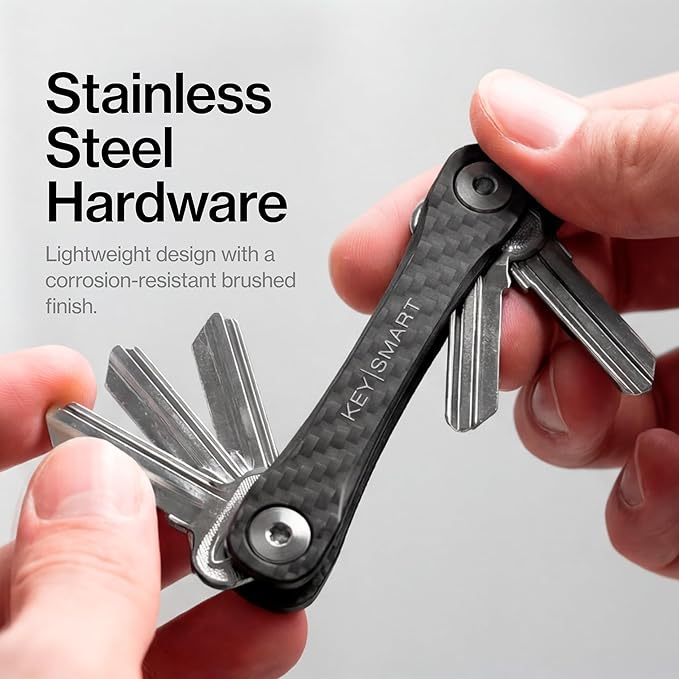 KeySmart Original Key Holder - Compact Key Organizer for Key Chain, Minimalist Clutter-Free EDC Keychains Key Ring, Carbon Fiber 3k, 14 Keys