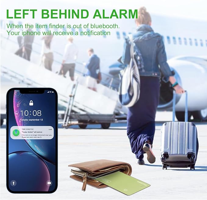 SMART LB Wallet Tracker Card Like Apple Air Tag Work with Apple Findmy(iOS only), Thin Wallet Finder with Wireless Charger(Not Include Charger), air Tags Card Tracker (Green, Card)
