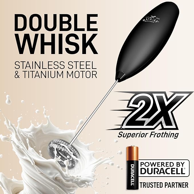 Zulay Kitchen Whisk Milk Frother with 4 Duracell Batteries - Powerful Handheld Foam Maker for Coffee, Lattes, Matcha, Hot Chocolate & Cappuccinos - Whip Creamy Froth in Seconds