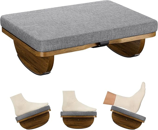Wooden Under Desk Foot Rest, Foot Stool with Detachable Cushion, Ergonomic Rocking Footrest for Work & Home, Leg Relief & Foot Support, Improves Posture and Blood Circulation