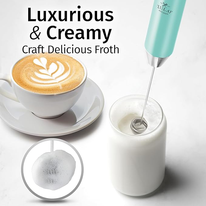 Zulay Kitchen Rechargeable Milk Frother Handheld Lux - Powerful 2-Speed Motor, Waterproof, 2000mAh Battery - Drink Mixer for Latte, Cappuccino, Matcha & Protein Powder - Sky Blue