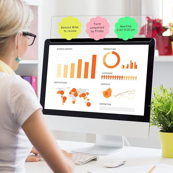Zonon 6 Pieces Monitor Memo Board, Memo Boards for Computers Transparent Acrylic Monitor Side Panel Office Desk Accessories Desktop Computer Sticky Note Holder for Office Home Work Desk