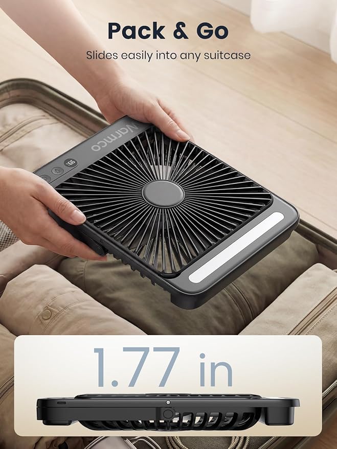 Warmco 20000mAh Battery Powered Fan, Ultra-Slim 8-Inch Portable Camping Fan with LED Lantern, Up to 48H Runtime Rechargeable Desk Fan for Bedroom, Outdoor, Tent, Travel, Cruise Ship Essentials