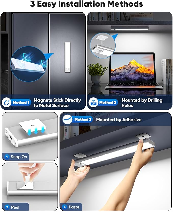 Under Cabinet Lights, LED Rechargeable Battery Operated Motion Sensor Lights Indoor, 6500K Magnetic Dimmable Closet Lights, 1500mAh Wireless Under Counter Night Lights for Kitchen, Home, 5 Packs