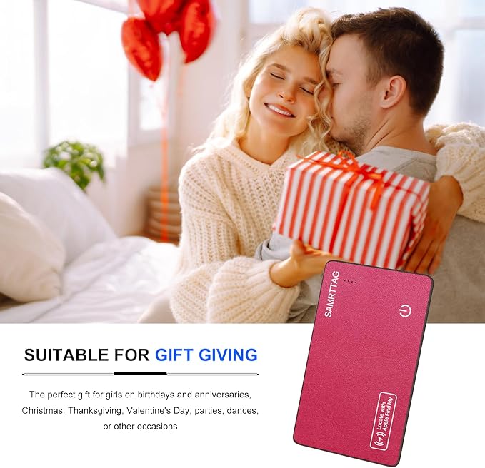 SMART LB Wallet Tracker Card Like Apple Air Tag Work with Apple Findmy(iOS only), Thin Wallet Finder, Wireless Charger(Not Include Charger), air Tags Card Tracker (Rose Red, Card)