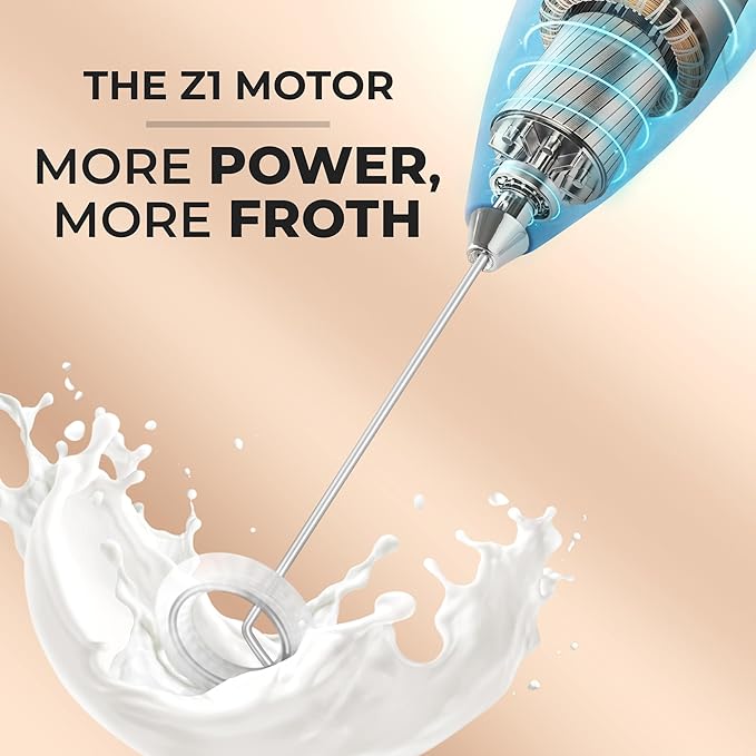 Zulay Powerful Milk Frother Handheld Foam Maker for Lattes - Whisk Drink Mixer for Coffee, Mini Foamer for Cappuccino, Frappe, Matcha, Hot Chocolate by Milk Boss (Metallic Blue)