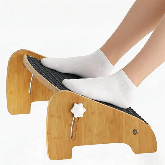 Under Desk Footrest, Adjustable Foot Stool with 4 Height Positions, Bamboo Ergonomic Non-Slip Foot Rest for Improved Posture, for Home and Office