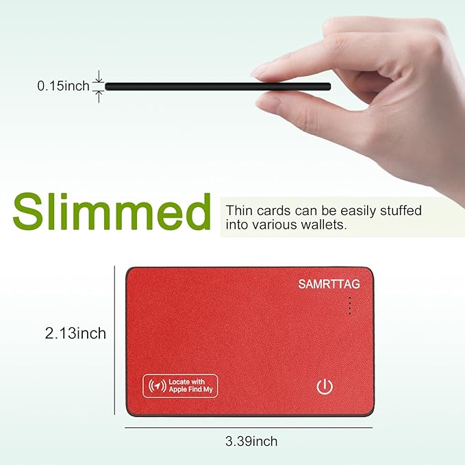 SMART LB Wallet Tracker Card Like Apple Air Tag Work with Apple Findmy(iOS only), Thin Wallet Finder with Wireless Charger(Not Include Charger), air Tags Card Tracker (Red, Card)
