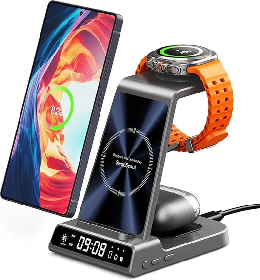 Wireless Charger for Samsung, 3 in 1 Wireless Charging Station for Samsung Galaxy S25 Ultra/S24 Ultra/S23/S22/Z Flip 7/Fold 6, Charger for Samsung Galaxy Watch Ultra/8/7/6, Galaxy Buds 3/3 Pro