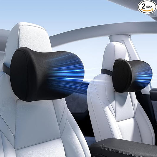Wigoo 2026 Upgrade Car Neck Pillow [No More Pressure, Odorless] Soft Car Headrest Pillow with Adjustable Strap Removable Cover 100% Memory Foam, Fits All Vehicles (Black 2-Pack)