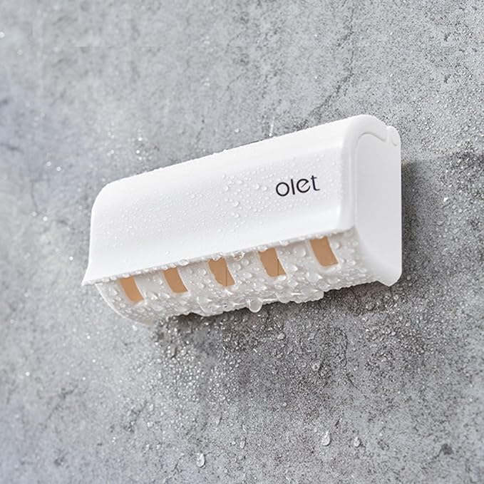 Toothpaste Dispenser Wall Mounted 5 Toothbrush Holder with Automatic Toothpaste Squeezer Dispenser Anti-dust Toothbrush Holder Bathroom Accessories for Kids (White 1Pack)