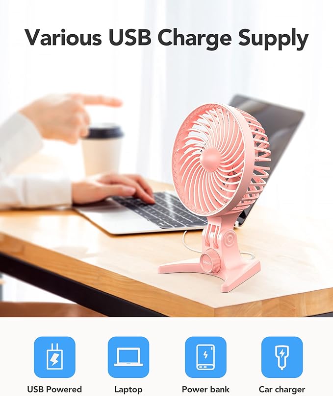 USB Desk Fan, Small Fans with CVT Variable Speeds, Strong Cooling Airflow, Quiet Portable, Desktop Mini Personal Table Fan for Room, Home,Office, Bedroom, Pink