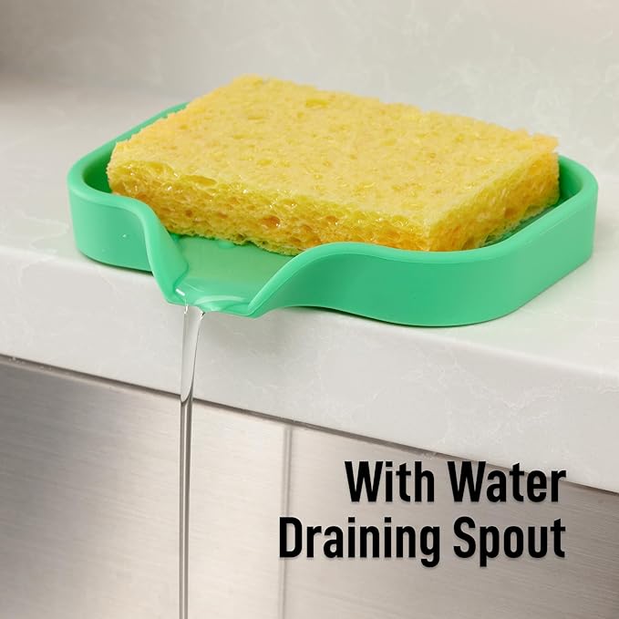 Zulay Kitchen Small Silicone Sponge Holder (4.9x3.3”) – Space-Saving Sink Organizer Tray for Sponge, Soap, Brush & More – Compact Non-Slip Dish for Kitchen & Bathroom (Carnival Glass)