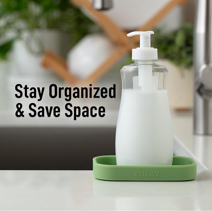 Zulay Kitchen Small Silicone Sponge Holder (4.9x3.3”) – Space-Saving Sink Organizer Tray for Sponge, Soap, Brush & More – Compact Non-Slip Dish for Kitchen & Bathroom (Jade Green)