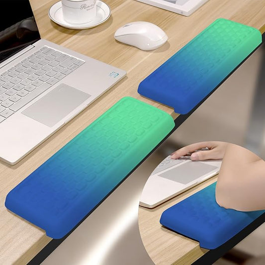 Rnivvi L-Shaped Desk Elbow Pad, 2-Pack Ergonomic Memory Foam Wrist Rest for Computer Keyboard, Non-Slip Desk Edge Cushion Universal Fit, Forearm Rest Pad for Pain Relief Support, Blue Green Gradient