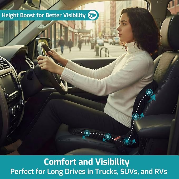 Trucker Seat Cushion, Car Seat Cushions with Lumbar Support Pillow, Ergonomic L-Shaped Orthopedic Memory Foam Pad for Long Driving Back Pain Sciatica Relief, Drivers Office Workers (Black+Mesh Cloth)