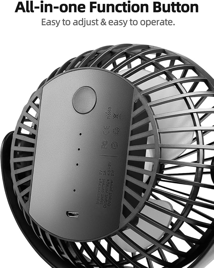 Viniper 6 inch Rechargeable Clip on Fan, 5000mah Battery Desk Fan : 360° Rotation & 3 Speeds Strong Wind Portable Fan, 8-30 Working Hours, Quiet and Powerful (Black)