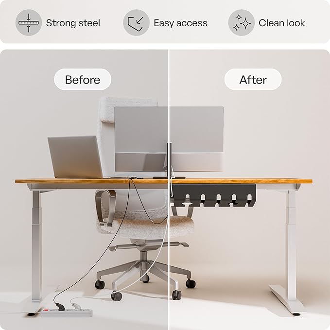 PAMO Cable Management Under Desk for Easy mounting Under-Table I Set of 2 - with 10X Cable Ties I Desk Organizer for Office/Home Office Table Thoughtful Cable Tray Holder