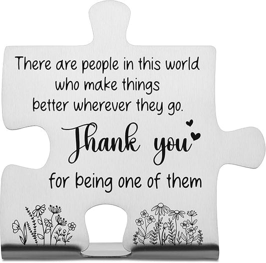 Thank You Puzzle Desk Sign for Coworkers Volunteers Friends, Engraved Stainless Steel Inspirational Gift for Appreciation, Motivational Office Decor Plaque for Recognition and Gratitude - FSD343