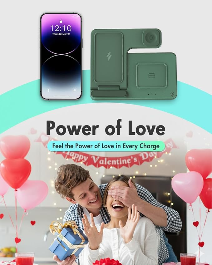 Wireless Charger Stand Charging Station: 3 in 1 Charger Multiple Devices for Apple iPhone 17 16e 16 15 14 Pro Max 13 12 11 for Watch 11 10 9 8 7 6 5 4 3 2 SE and Ultra & Airpods Series, Dark Green