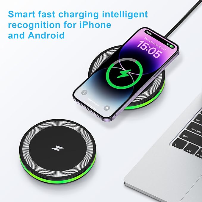 Wireless Charger Samsung Fast Wireless Charging Pads Cell Phone Wireless Chargers Cargador inalámbrico para 2 Pack for Android Samsung Galaxy S26 S25 Ultra S24 S23 S22, iPhone 17 Pro Max Air 17 16 15