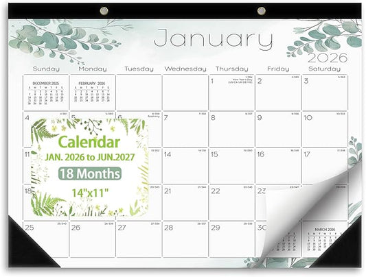 Ymumuda Desk Calendar 2026-2027 Wall Calendar 2 in 1, Monthly Desk Calendar 2026 from JAN.2026 to JUN.2027, 18-Month, Large 12"×17", Waterproof Cover, Hanging Rope, Home/office/School Planners