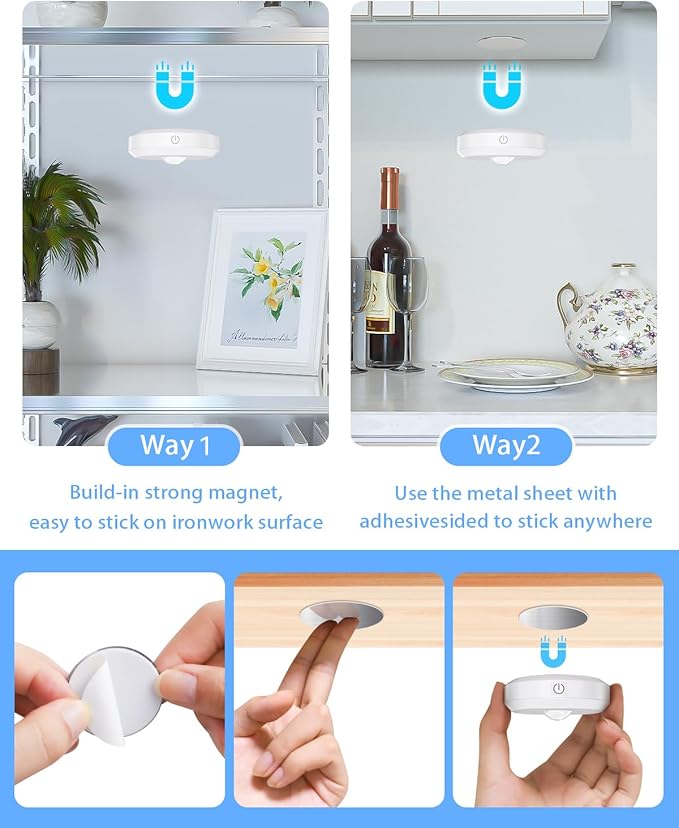 WILLED RGB Rechargeable Puck Lights with Remote Control, Under Cabinet Lighting Wireless, Dimmable Push Lights, Multicolor and Timing Function, LED Puck Lights for Kitchen, Cabinet and Shelf(6 Pack)