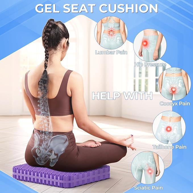 TushGuard Gel Seat Cushion for Long Sitting, Enlarged & Thickened Patent Design, Breathable Cooling for Office Chair, Soft Car Seat Cushion for Wheelchair (Large, Black)