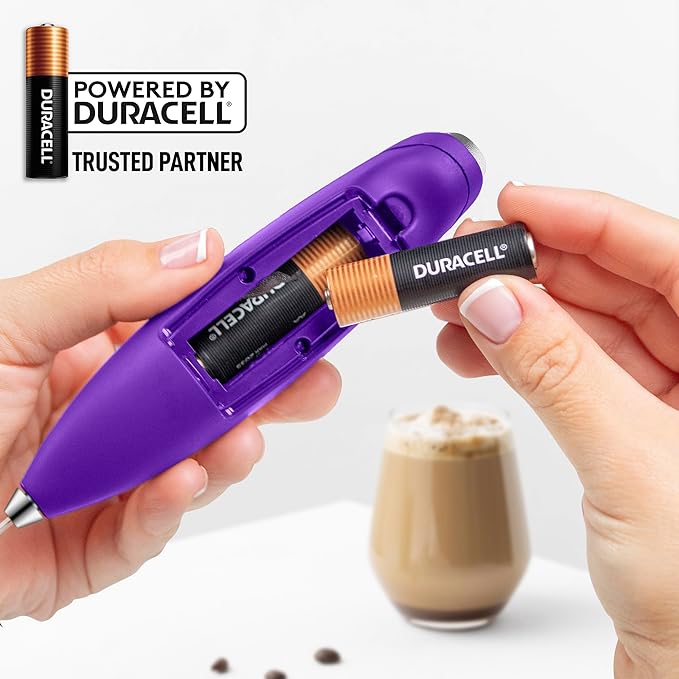 Zulay Kitchen Whisk Milk Frother with 4 Duracell Batteries - Powerful Handheld Foam Maker for Coffee, Lattes, Matcha, Hot Chocolate & Cappuccinos - Whip Creamy Froth in Seconds