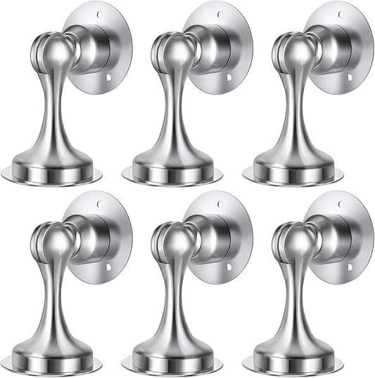 WINONLY Door Stopper, Magnetic Door Stop, Stainless Steel, Magnetic Door Catch, 3M Double-Sided Adhesive Tape, No Drilling, Screws for Stronger Mount, Hold Your Door Open, for Wide Doors (6)