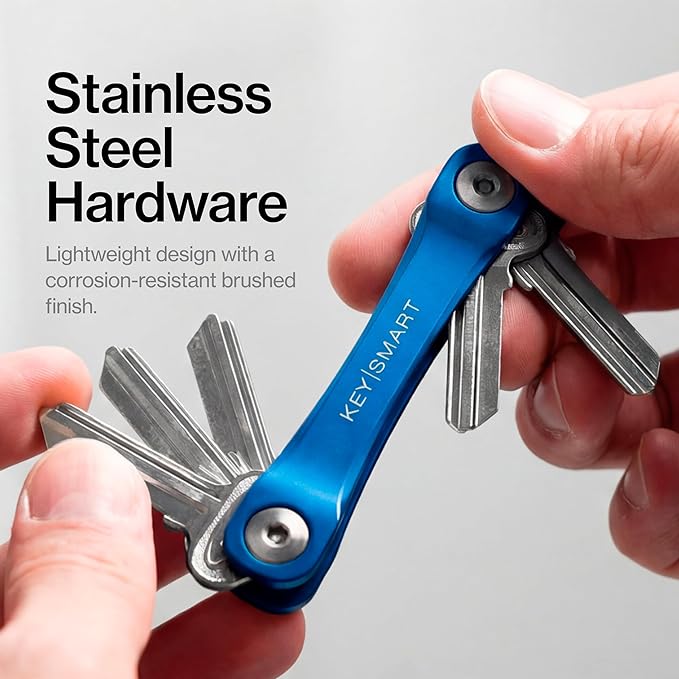 KeySmart Original Key Holder - Compact Key Organizer for Key Chain, Minimalist Clutter-Free EDC Keychains Key Ring, Blue, 14 Keys