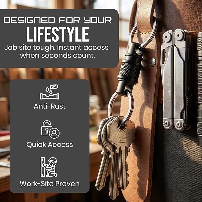 Stainless Steel Quick Release Keychain (2 Pack) - Swivel Key Organizer Key Chain - Heavy Duty Detachable Key Ring Quick Release System