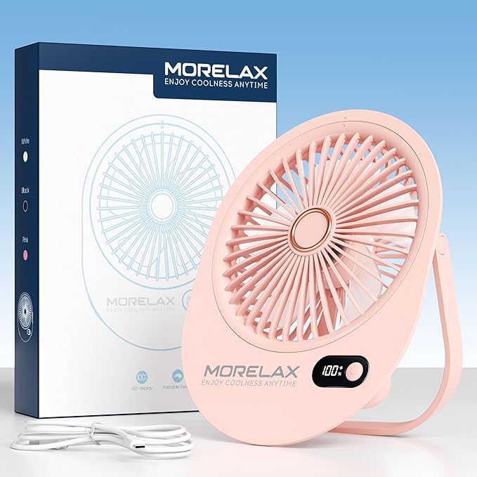 USB Desk Fan,3 IN 1 Rechargeable Portable Fan,180 Adjustable,6 Speed Strong Wind,Mini Personal Desktop Fan for Travel/Cruise/Bedroom/Office/Indoor/Outdoor,Desk Accessories for Women/Men/girls (Pink)