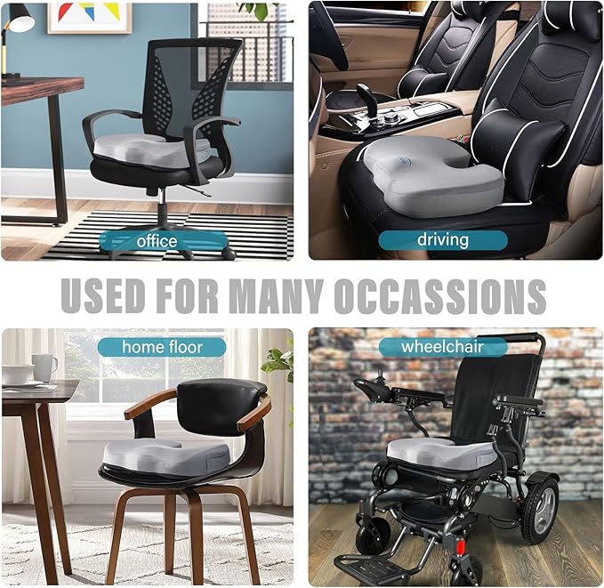 WAOAW Seat Cushion, Office Chair Cushions Butt Pillow for Long Sitting, Memory Foam Chair Pad for Back, Coccyx, Tailbone Pain Relief (Grey)