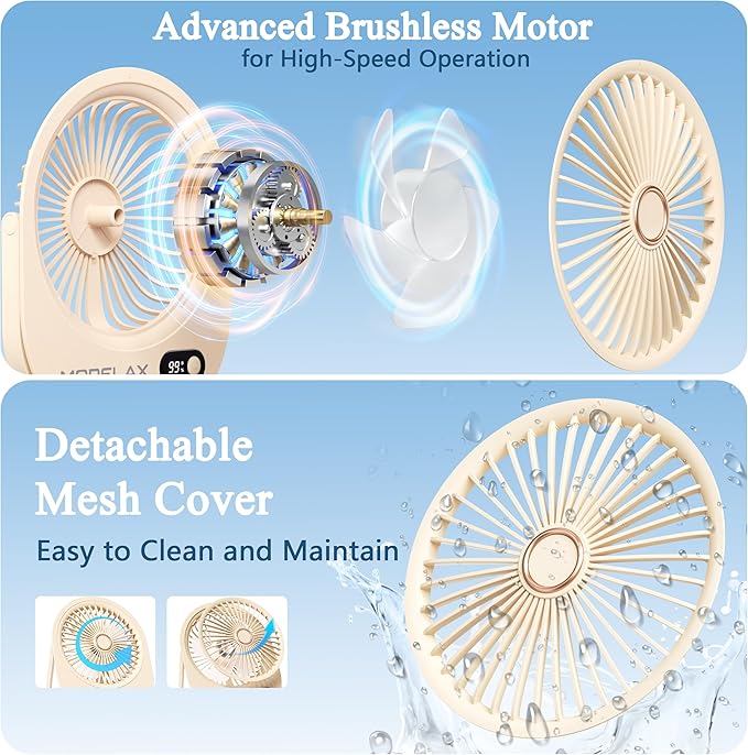 USB Desk Fan,3 IN 1 Rechargeable Portable Fan,180 Adjustable,6 Speed Strong Wind,Mini Personal Desktop Fan for Travel/Cruise/Bedroom/Office/Indoor/Outdoor,Desk Accessories for Women/Men/girls (Beige)